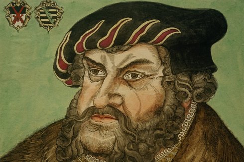 Einer der Protestanten von 1529: Johann der Beständige, Kurfürst von Sachsen (1525-32); Porträt mit Lobgedicht.