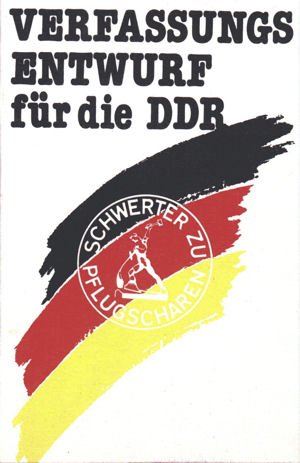 Vorschlag für das neue DDR-Staatswappen auf dem Umschlag des Verfassungsentwurfes des Runden Tisches, Berlin 1990.