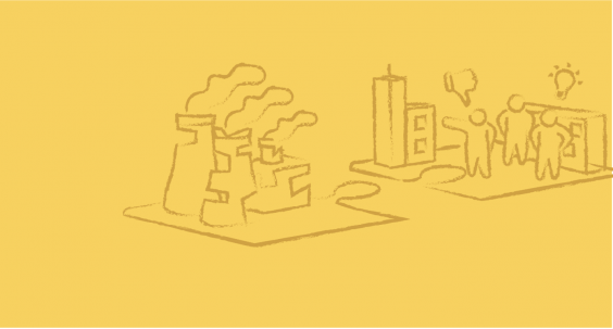 Grafik Fabrikgelände und Arbeiter:innen