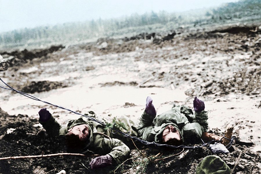 Gefallene Soldaten bei Postawy, Polen, im März 1916.