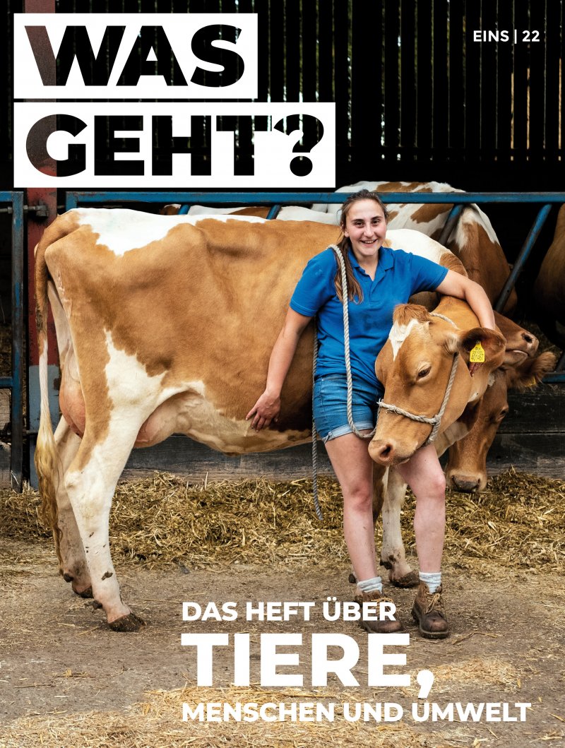 Das Bild zeigt das Cover der Was geht? Ausgabe zum Thema Tiere, Menschen und Umwelt