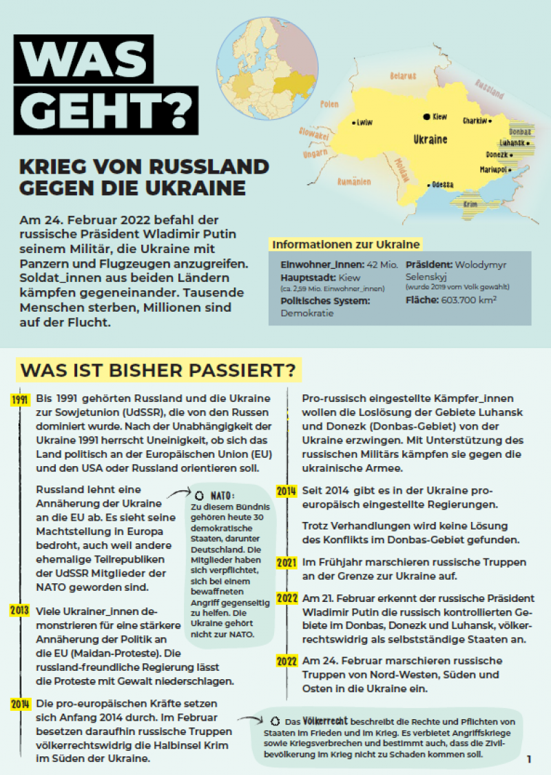Was geht? Krieg von Russland gegen die Ukraine, Ansicht  erste Seite