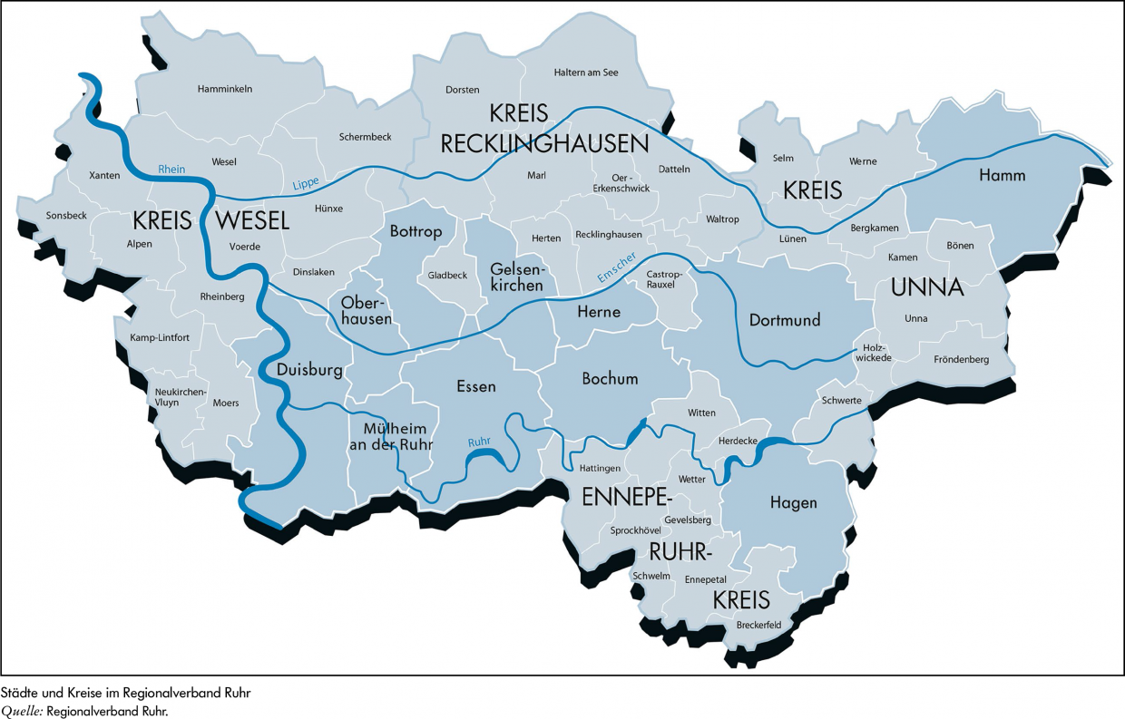 Städte und Kreise im Regionalverband Ruhr
