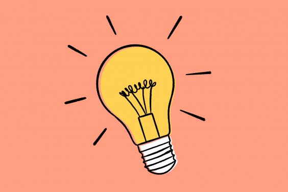 Illustration "Modellförderung" Die Illustration zeigt eine leuchtende gelbe Glühbirne vor orangenem Hintergrund.